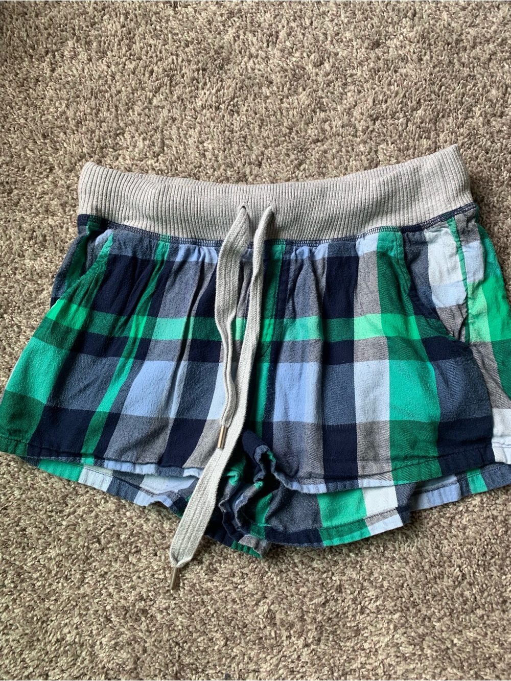 aerie Plaid Athletic Shorts in Green & Blue
